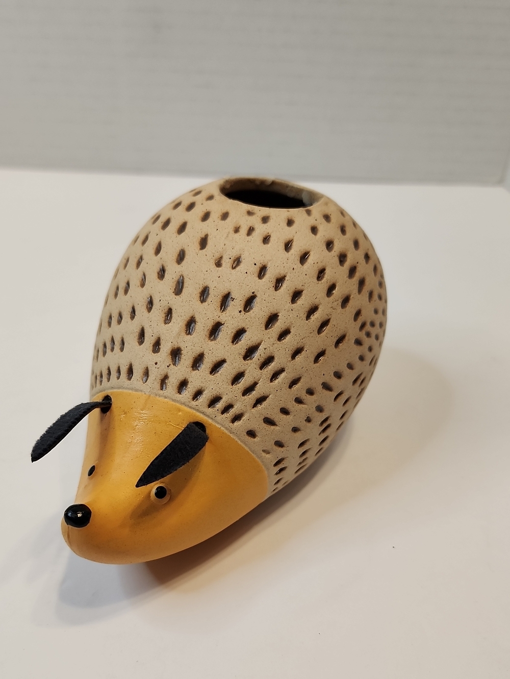 Handcrafted Hedgehog Pottery Vase Flesh and Beige Color With Brown Accents